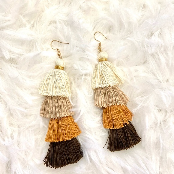 Bohemian Handmade Tassel Earrings – Coffee Brown Multi-Layer Statement - Picture 3 of 3